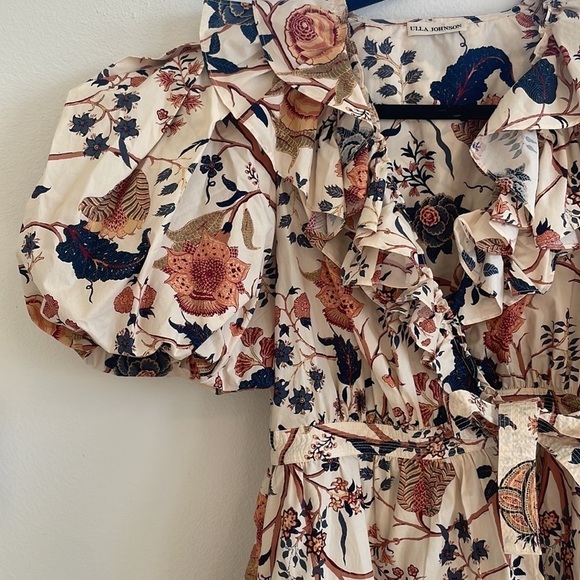 Ulla Johnson Neutral Maude floral cotton wrap mini dress 4 - Picture 9 of 13